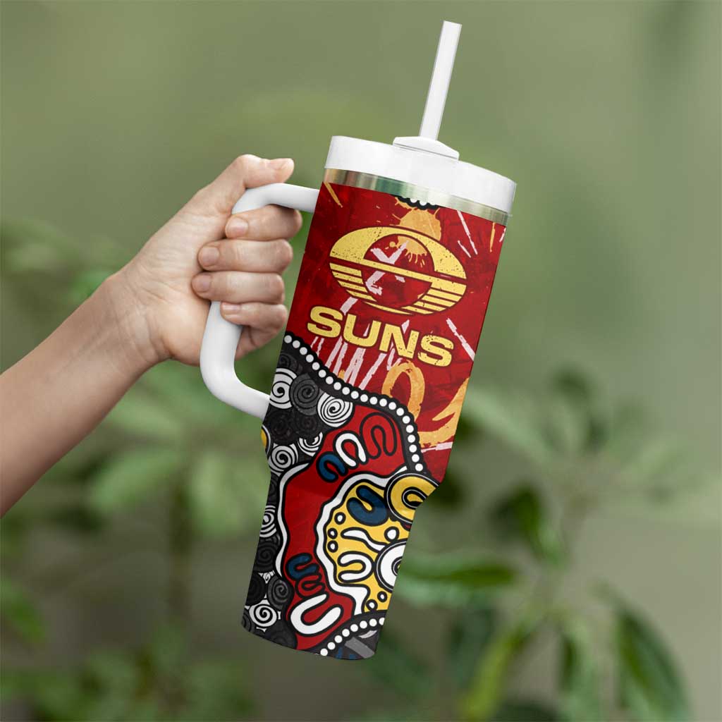 Personalized Gold Coast Suns Tumbler With Handle Aboriginal Dot Painting Graffiti Style