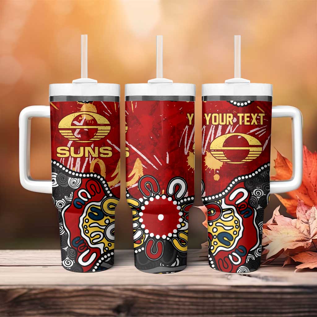 Personalized Gold Coast Suns Tumbler With Handle Aboriginal Dot Painting Graffiti Style