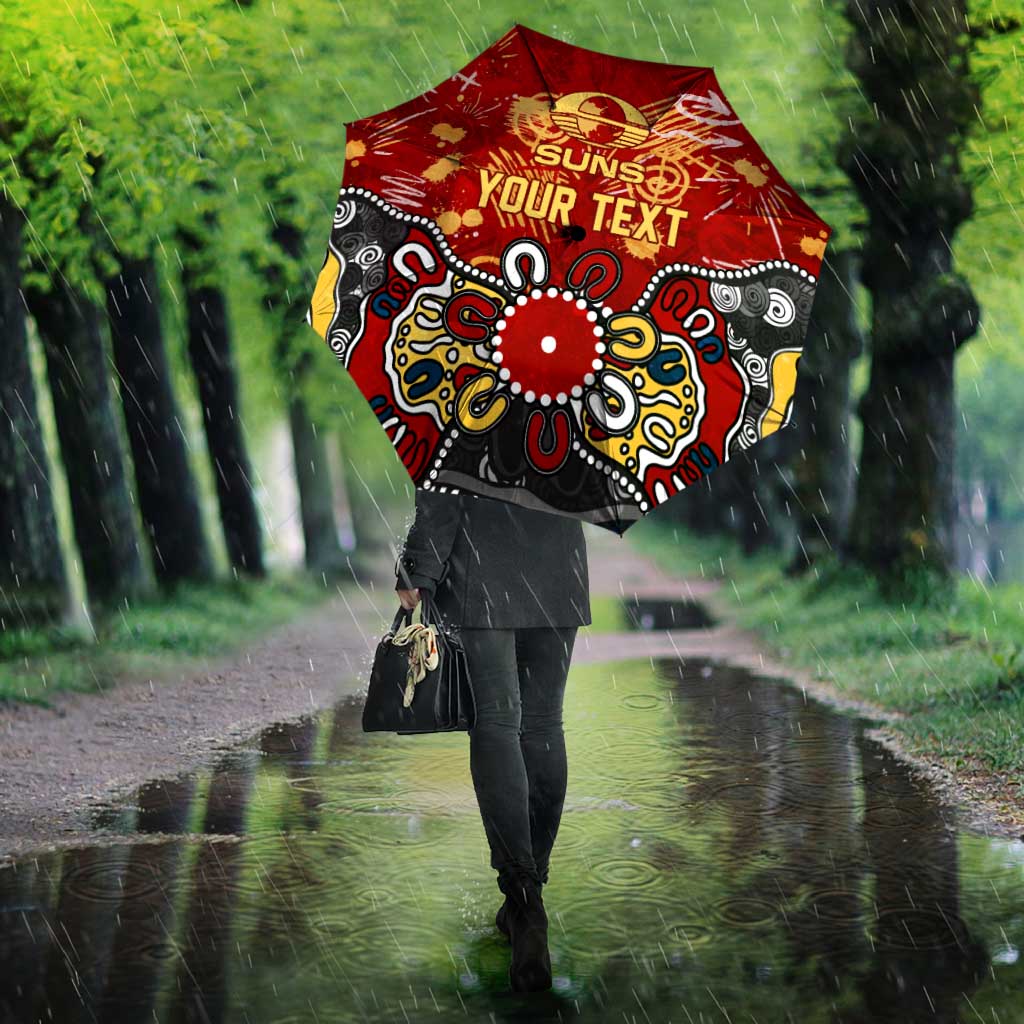 Personalized Gold Coast Suns Umbrella Aboriginal Dot Painting Graffiti Style