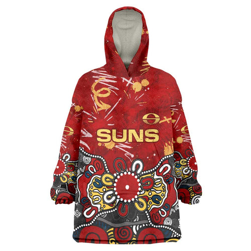Personalized Gold Coast Suns Wearable Blanket Hoodie Aboriginal Dot Painting Graffiti Style