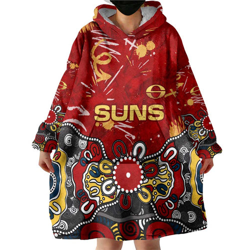 Personalized Gold Coast Suns Wearable Blanket Hoodie Aboriginal Dot Painting Graffiti Style