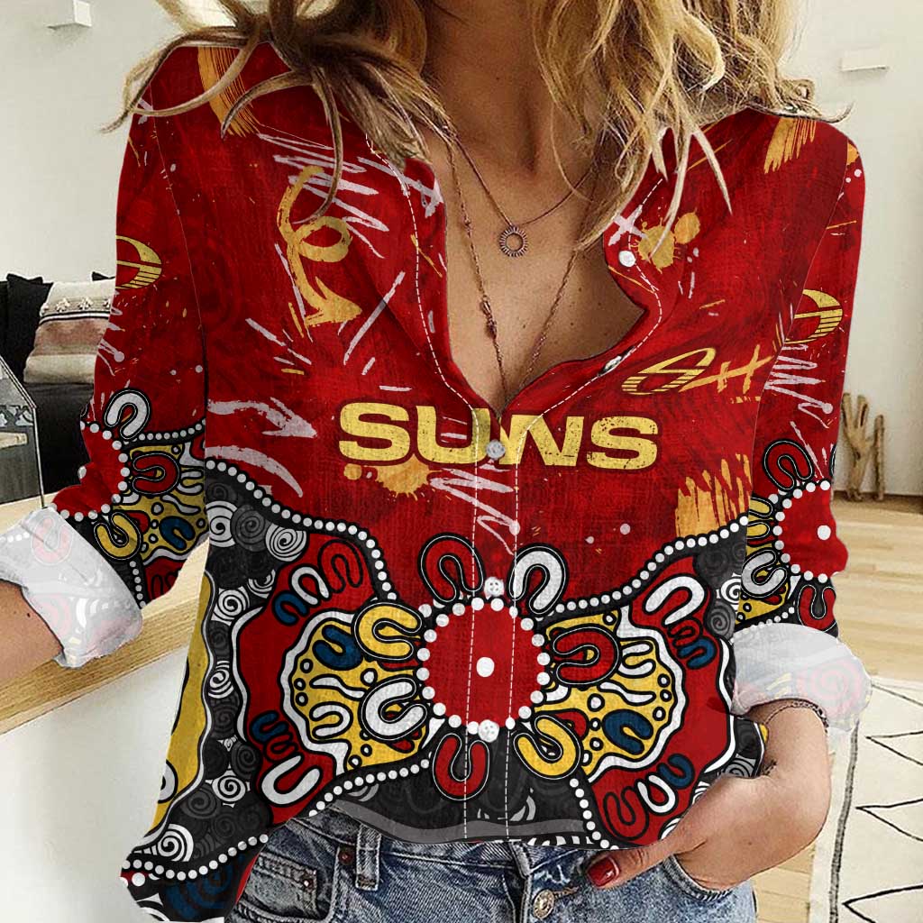 Personalized Gold Coast Suns Women Casual Shirt Aboriginal Dot Painting Graffiti Style