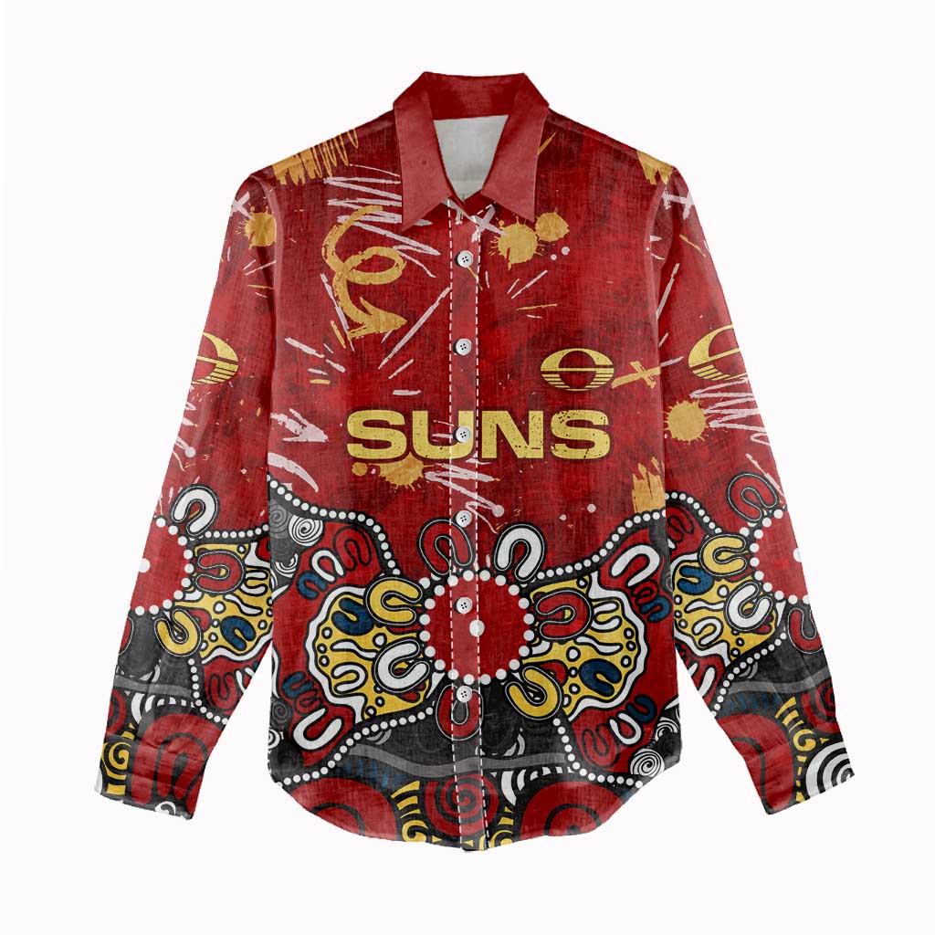 Personalized Gold Coast Suns Women Casual Shirt Aboriginal Dot Painting Graffiti Style