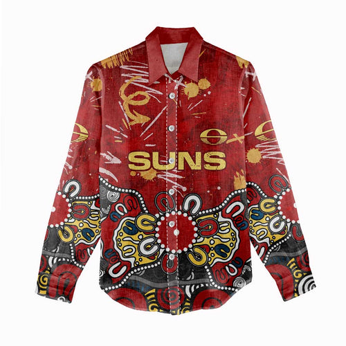 Personalized Gold Coast Suns Women Casual Shirt Aboriginal Dot Painting Graffiti Style