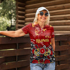 Personalized Gold Coast Suns Women Polo Shirt Aboriginal Dot Painting Graffiti Style