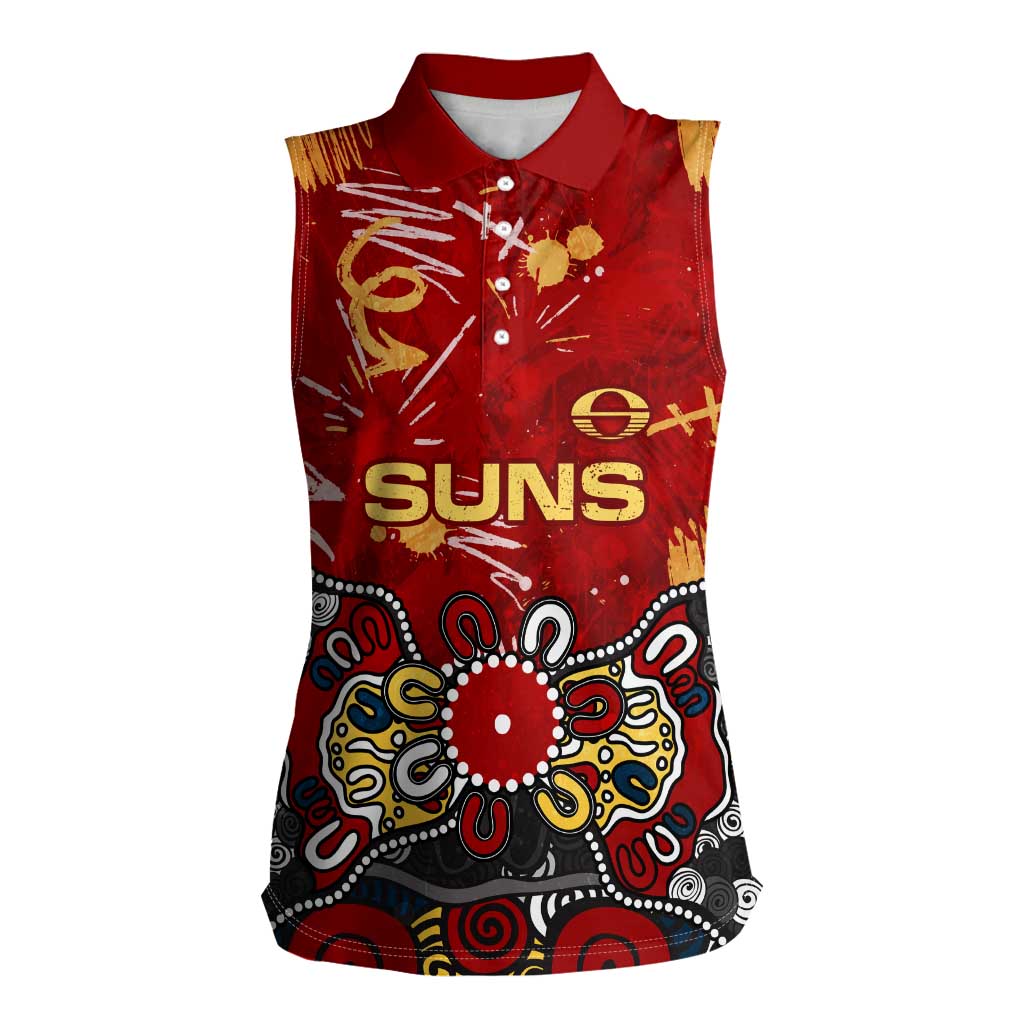 Personalized Gold Coast Suns Women Sleeveless Polo Shirt Aboriginal Dot Painting Graffiti Style