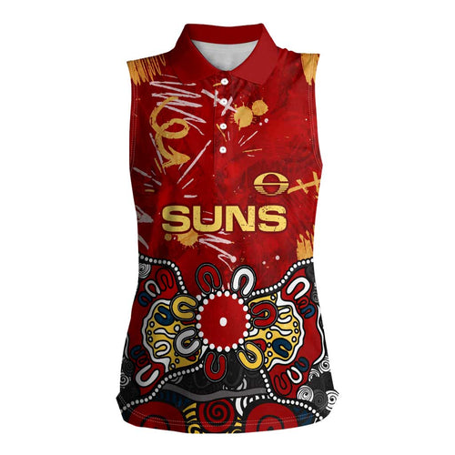 Personalized Gold Coast Suns Women Sleeveless Polo Shirt Aboriginal Dot Painting Graffiti Style