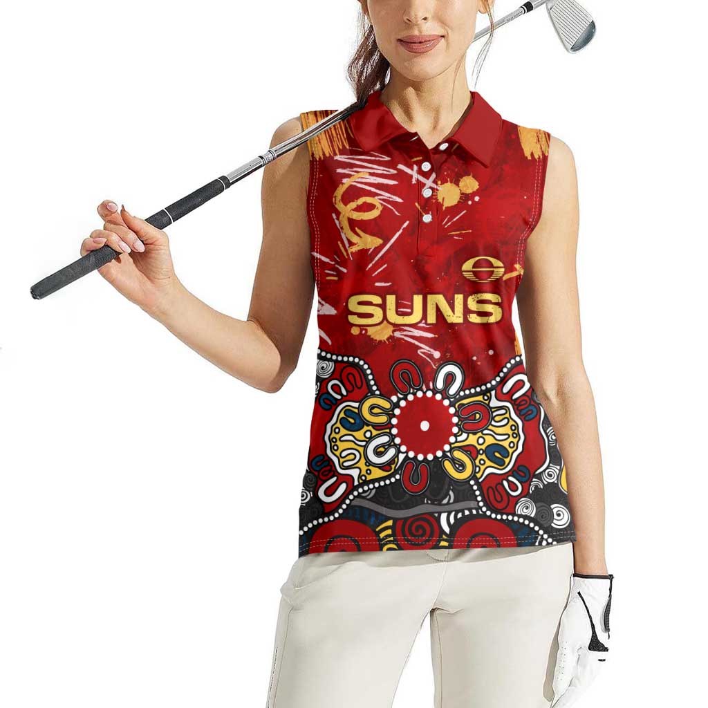Personalized Gold Coast Suns Women Sleeveless Polo Shirt Aboriginal Dot Painting Graffiti Style