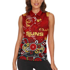 Personalized Gold Coast Suns Women Sleeveless Polo Shirt Aboriginal Dot Painting Graffiti Style