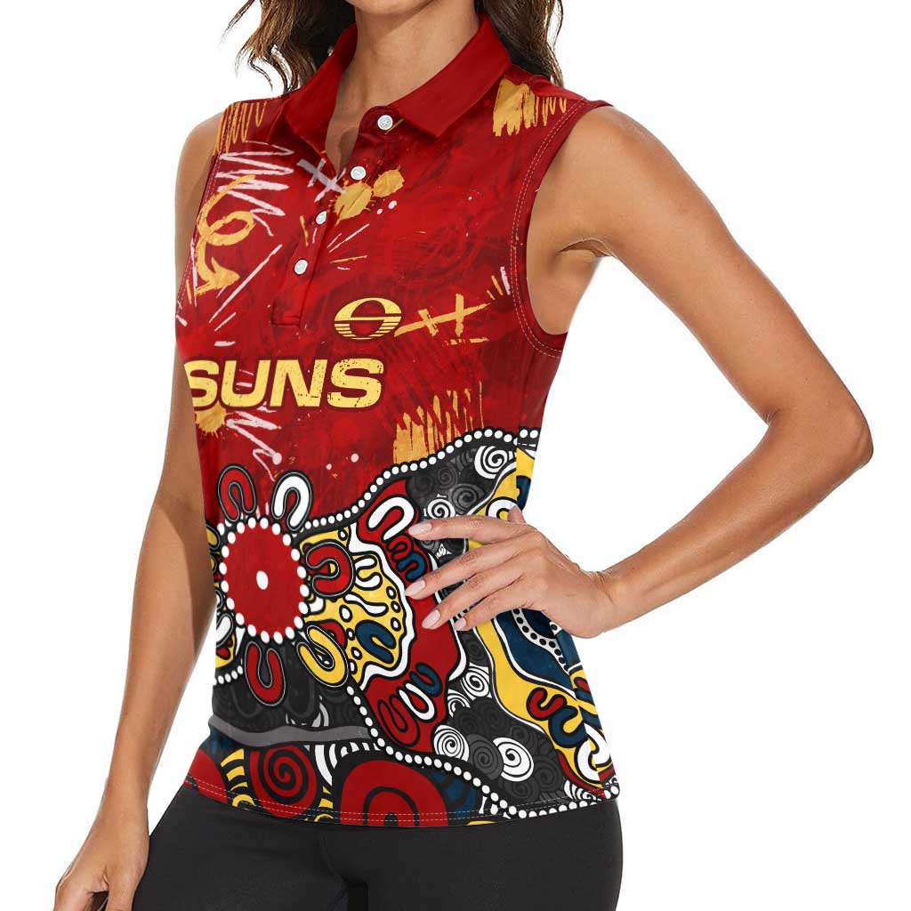 Personalized Gold Coast Suns Women Sleeveless Polo Shirt Aboriginal Dot Painting Graffiti Style