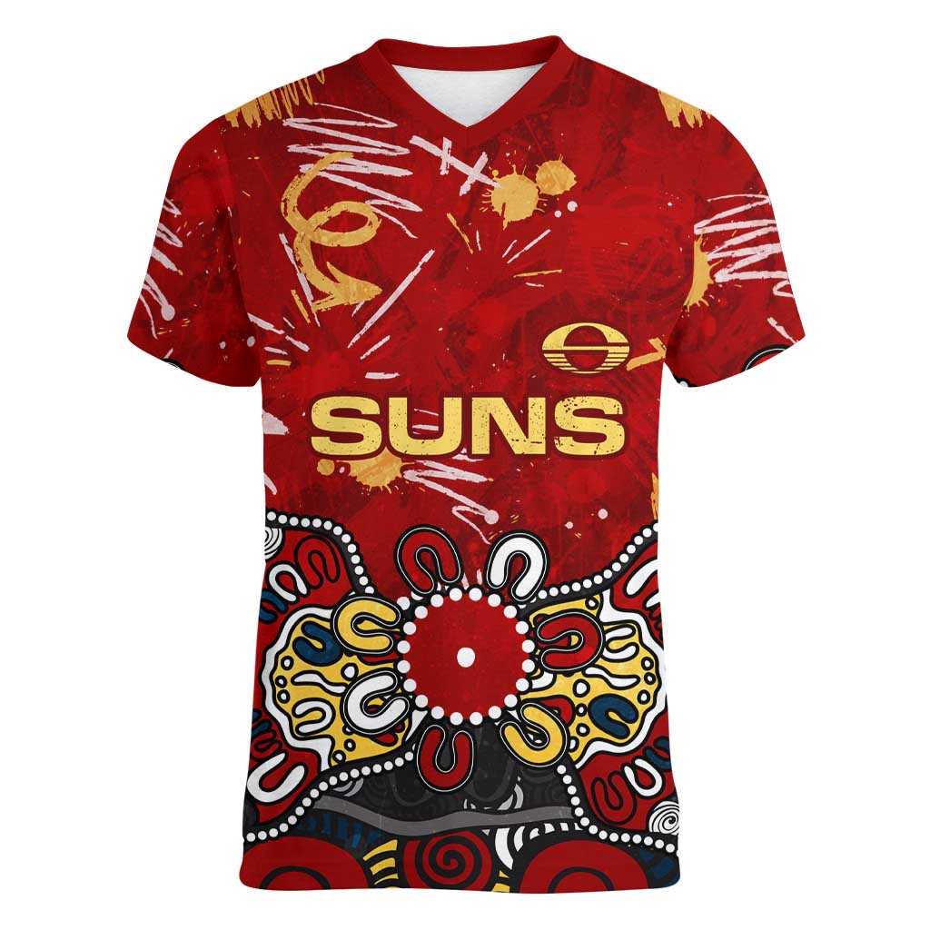 Personalized Gold Coast Suns Women V-Neck T-Shirt Aboriginal Dot Painting Graffiti Style