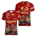Personalized Gold Coast Suns Women V-Neck T-Shirt Aboriginal Dot Painting Graffiti Style