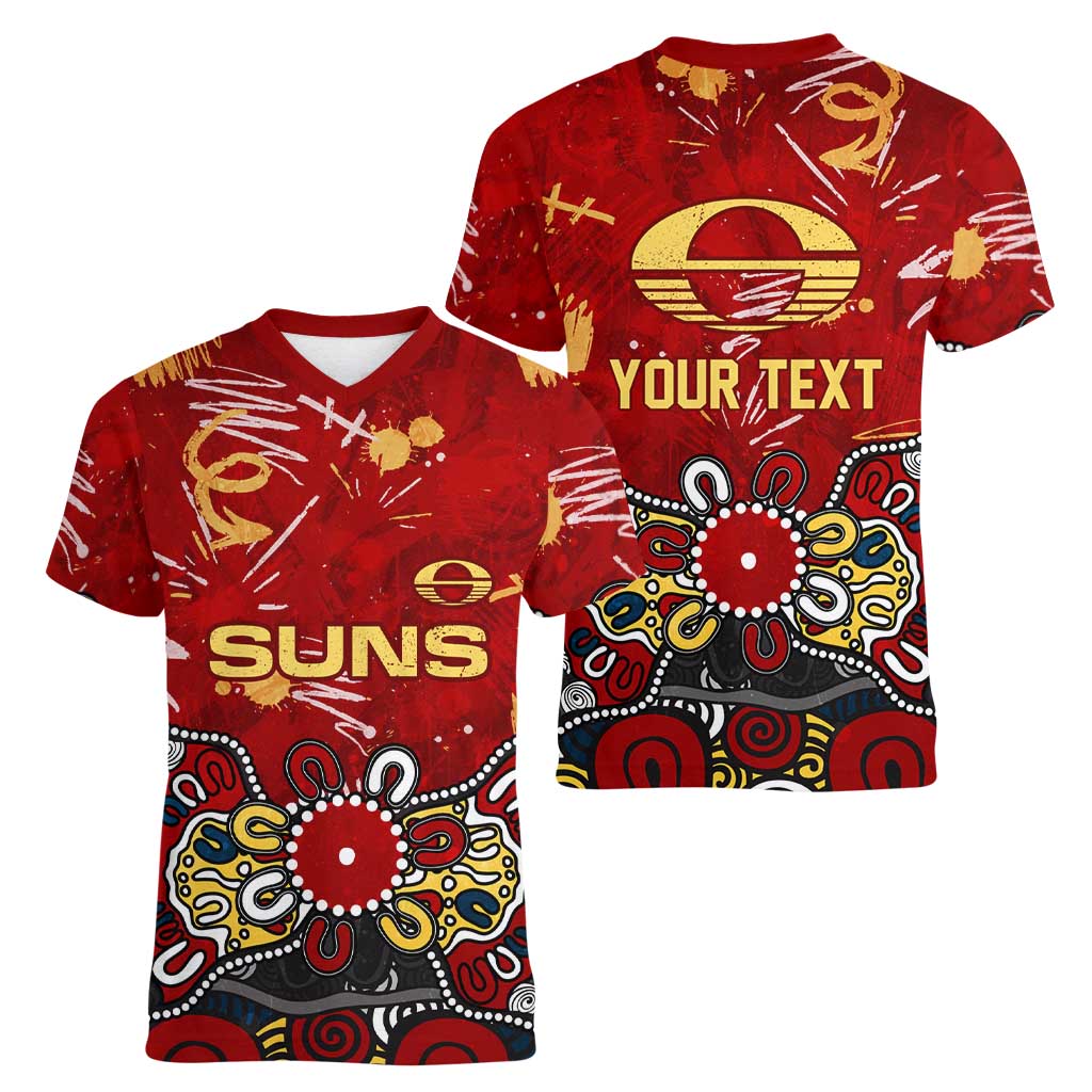 Personalized Gold Coast Suns Women V-Neck T-Shirt Aboriginal Dot Painting Graffiti Style