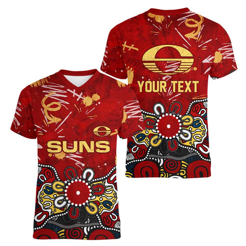 Personalized Gold Coast Suns Women V-Neck T-Shirt Aboriginal Dot Painting Graffiti Style
