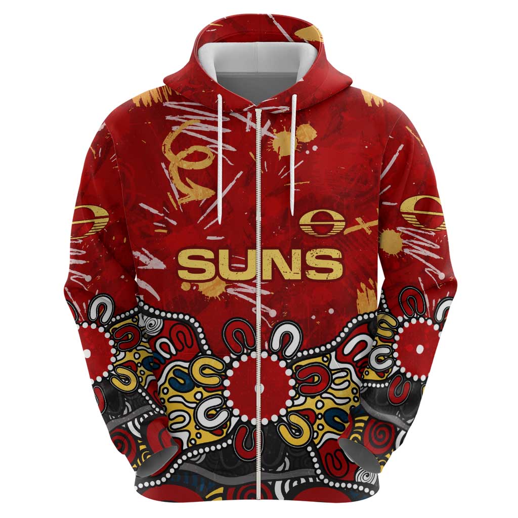 Personalized Gold Coast Suns Zip Hoodie Aboriginal Dot Painting Graffiti Style