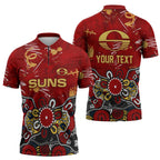 Personalized Gold Coast Suns Zipper Polo Shirt Aboriginal Dot Painting Graffiti Style