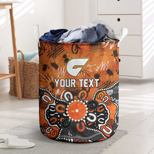 Personalized Greater Western Sydney Giants Laundry Basket Aboriginal Dot Painting Graffiti Style