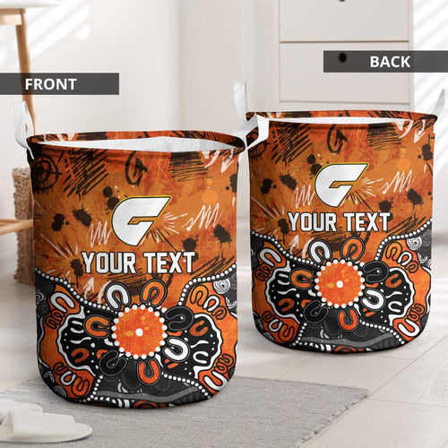 Personalized Greater Western Sydney Giants Laundry Basket Aboriginal Dot Painting Graffiti Style