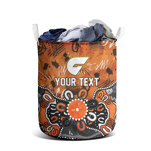 Personalized Greater Western Sydney Giants Laundry Basket Aboriginal Dot Painting Graffiti Style