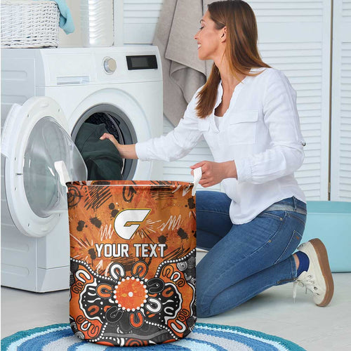 Personalized Greater Western Sydney Giants Laundry Basket Aboriginal Dot Painting Graffiti Style