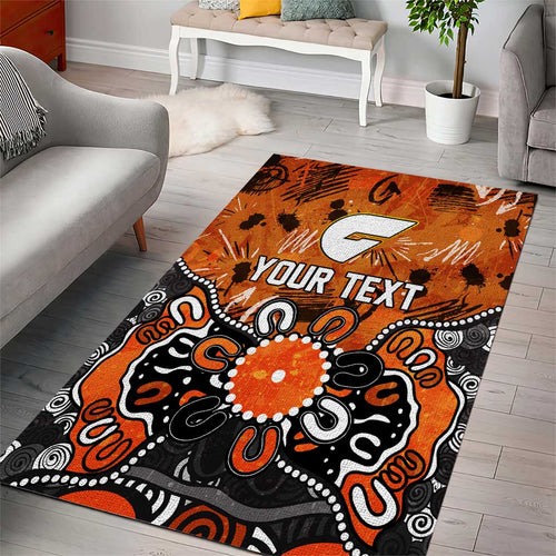 Personalized Greater Western Sydney Giants Area Rug Aboriginal Dot Painting Graffiti Style