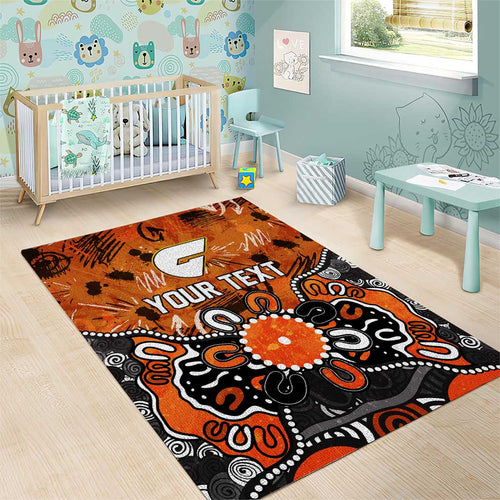 Personalized Greater Western Sydney Giants Area Rug Aboriginal Dot Painting Graffiti Style