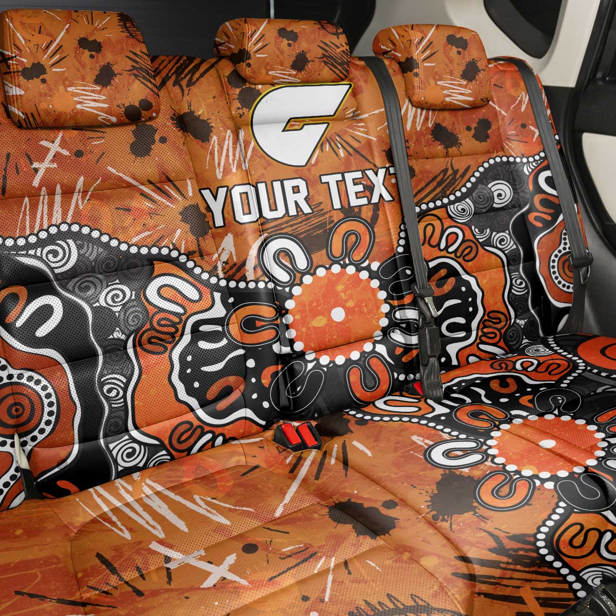 Personalized Greater Western Sydney Giants Back Car Seat Cover Aboriginal Dot Painting Graffiti Style
