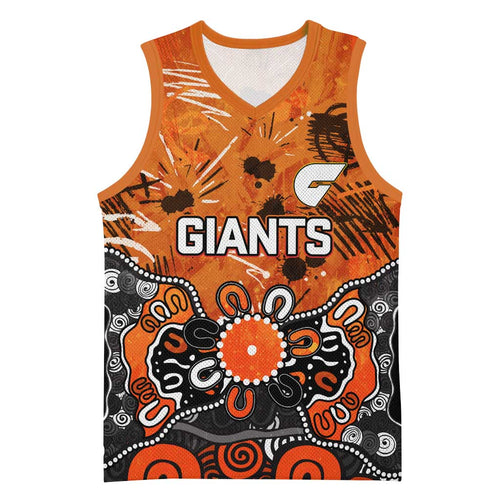 Personalized Greater Western Sydney Giants Basketball Jersey Aboriginal Dot Painting Graffiti Style