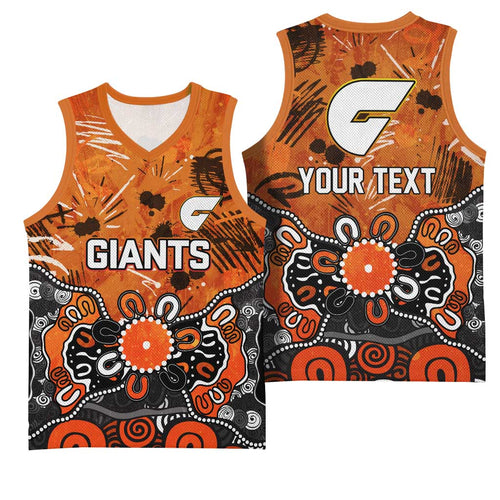 Personalized Greater Western Sydney Giants Basketball Jersey Aboriginal Dot Painting Graffiti Style