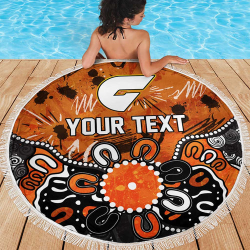Personalized Greater Western Sydney Giants Beach Blanket Aboriginal Dot Painting Graffiti Style