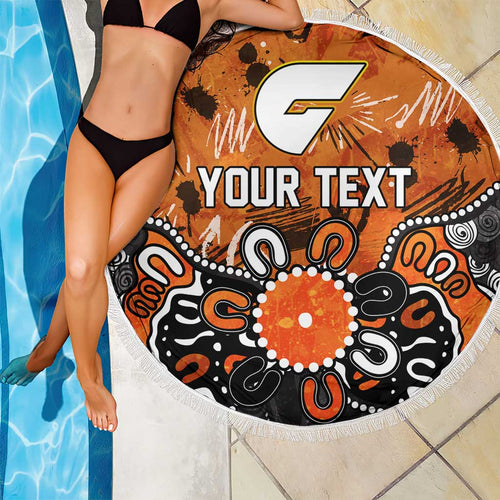 Personalized Greater Western Sydney Giants Beach Blanket Aboriginal Dot Painting Graffiti Style
