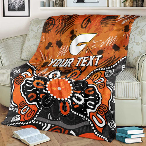 Personalized Greater Western Sydney Giants Blanket Aboriginal Dot Painting Graffiti Style