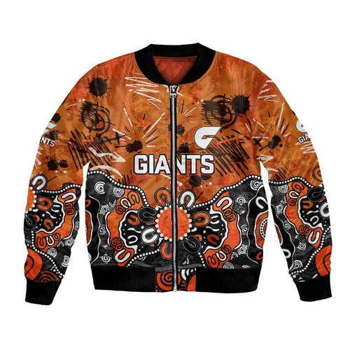 Personalized Greater Western Sydney Giants Bomber Jacket Aboriginal Dot Painting Graffiti Style