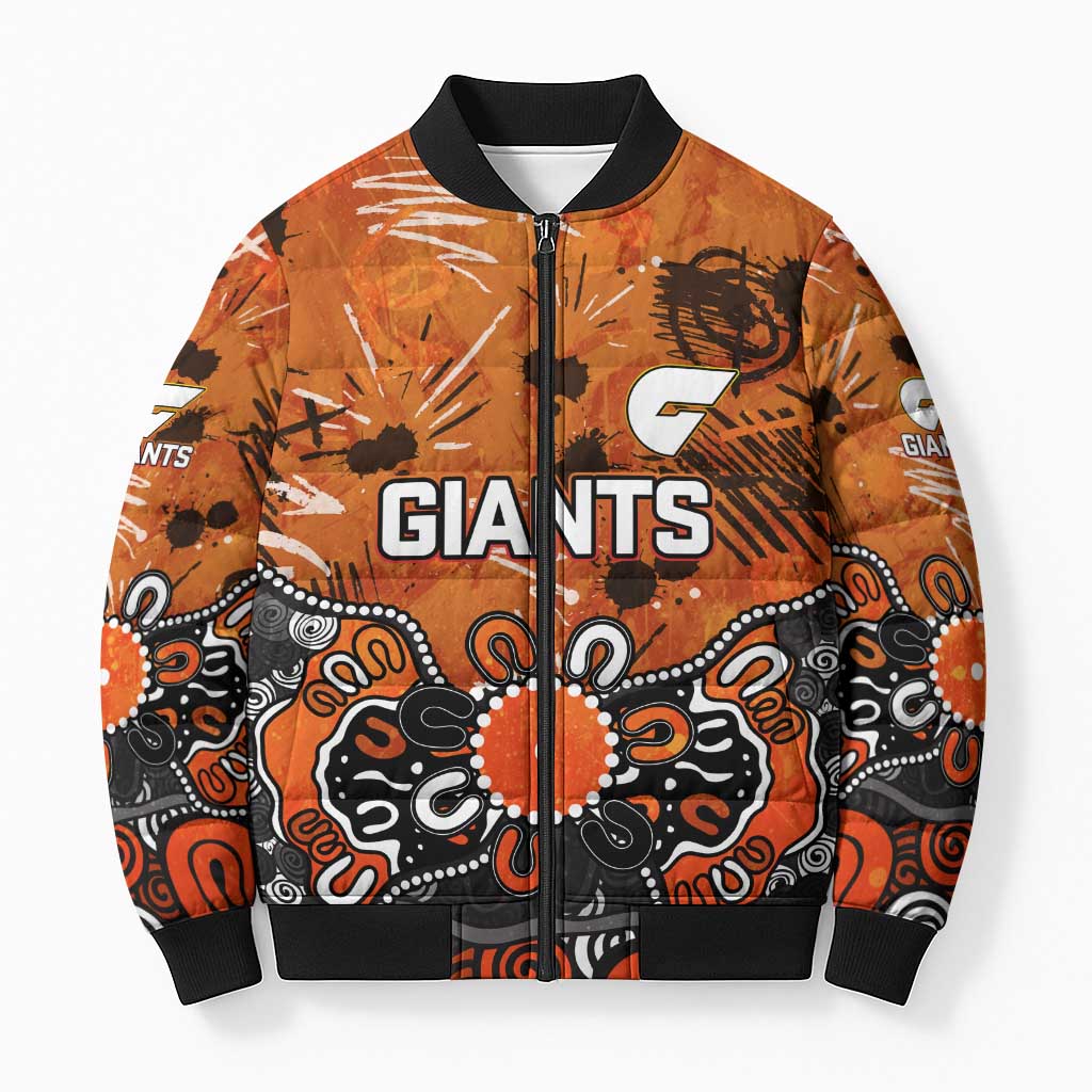 Personalized Greater Western Sydney Giants Bomber Puffer Jacket Aboriginal Dot Painting Graffiti Style