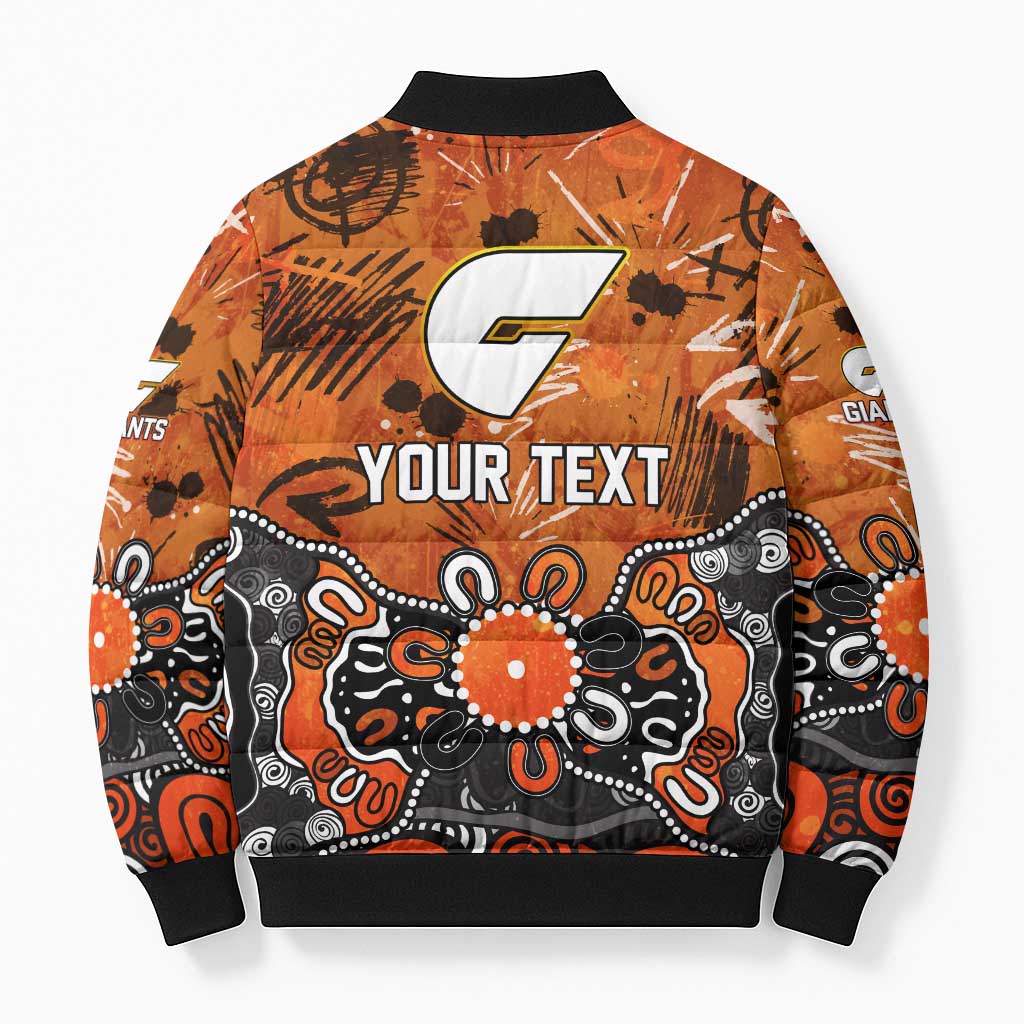 Personalized Greater Western Sydney Giants Bomber Puffer Jacket Aboriginal Dot Painting Graffiti Style
