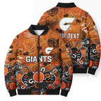 Personalized Greater Western Sydney Giants Bomber Puffer Jacket Aboriginal Dot Painting Graffiti Style