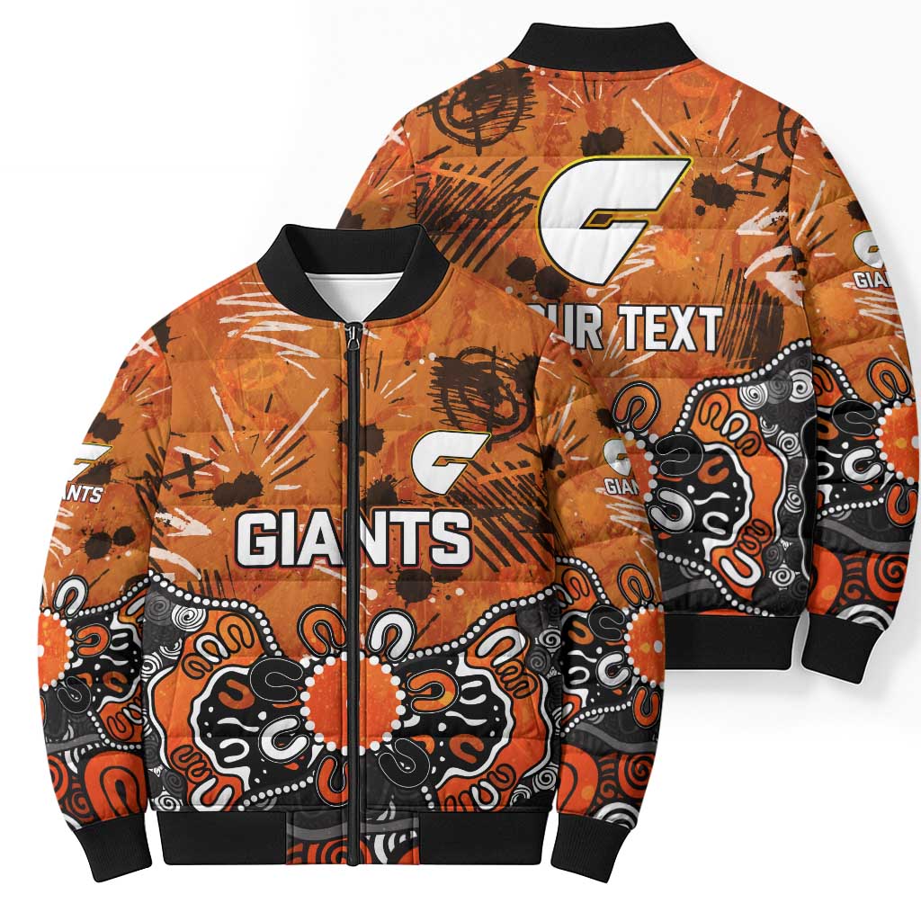Personalized Greater Western Sydney Giants Bomber Puffer Jacket Aboriginal Dot Painting Graffiti Style