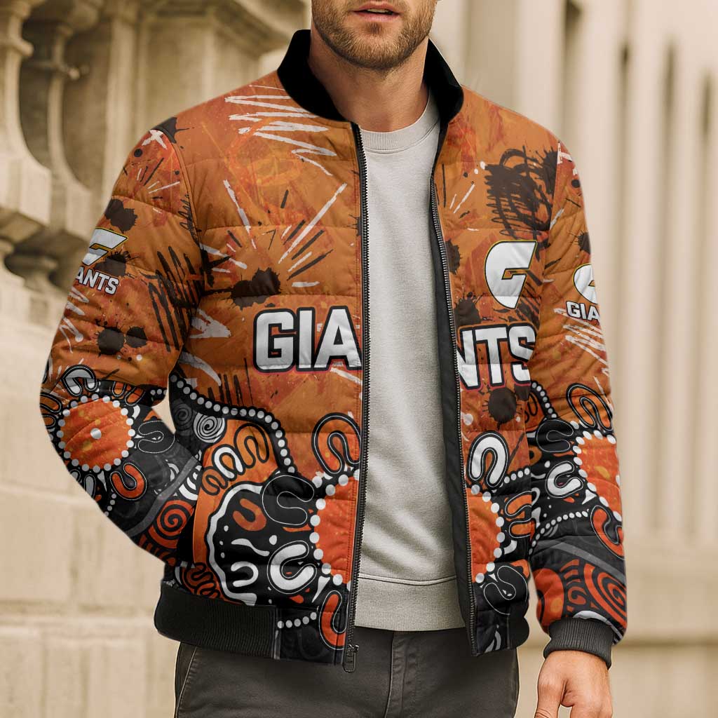 Personalized Greater Western Sydney Giants Bomber Puffer Jacket Aboriginal Dot Painting Graffiti Style