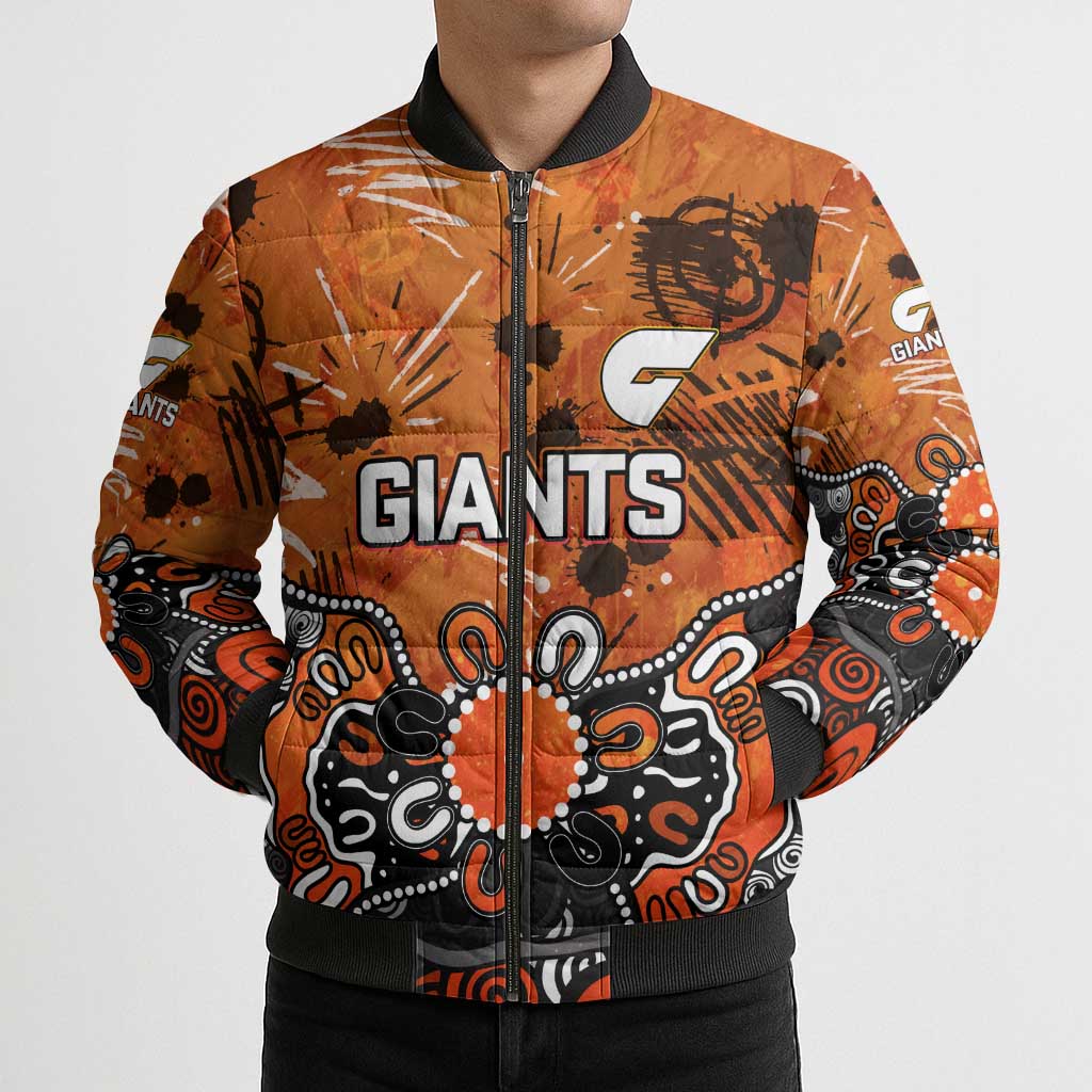Personalized Greater Western Sydney Giants Bomber Puffer Jacket Aboriginal Dot Painting Graffiti Style