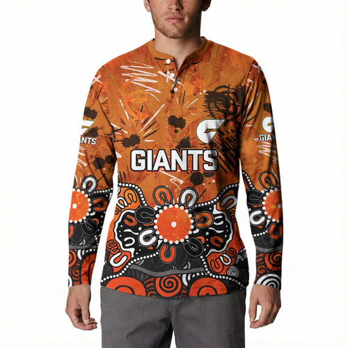 Personalized Greater Western Sydney Giants Button Sweatshirt Aboriginal Dot Painting Graffiti Style
