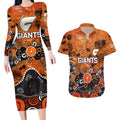 Personalized Greater Western Sydney Giants Couples Matching Long Sleeve Bodycon Dress and Hawaiian Shirt Aboriginal Dot Painting Graffiti Style