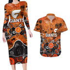 Personalized Greater Western Sydney Giants Couples Matching Long Sleeve Bodycon Dress and Hawaiian Shirt Aboriginal Dot Painting Graffiti Style