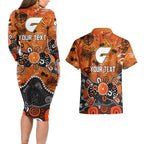 Personalized Greater Western Sydney Giants Couples Matching Long Sleeve Bodycon Dress and Hawaiian Shirt Aboriginal Dot Painting Graffiti Style