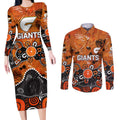 Personalized Greater Western Sydney Giants Couples Matching Long Sleeve Bodycon Dress and Long Sleeve Button Shirt Aboriginal Dot Painting Graffiti Style