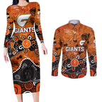 Personalized Greater Western Sydney Giants Couples Matching Long Sleeve Bodycon Dress and Long Sleeve Button Shirt Aboriginal Dot Painting Graffiti Style