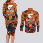 Personalized Greater Western Sydney Giants Couples Matching Long Sleeve Bodycon Dress and Long Sleeve Button Shirt Aboriginal Dot Painting Graffiti Style