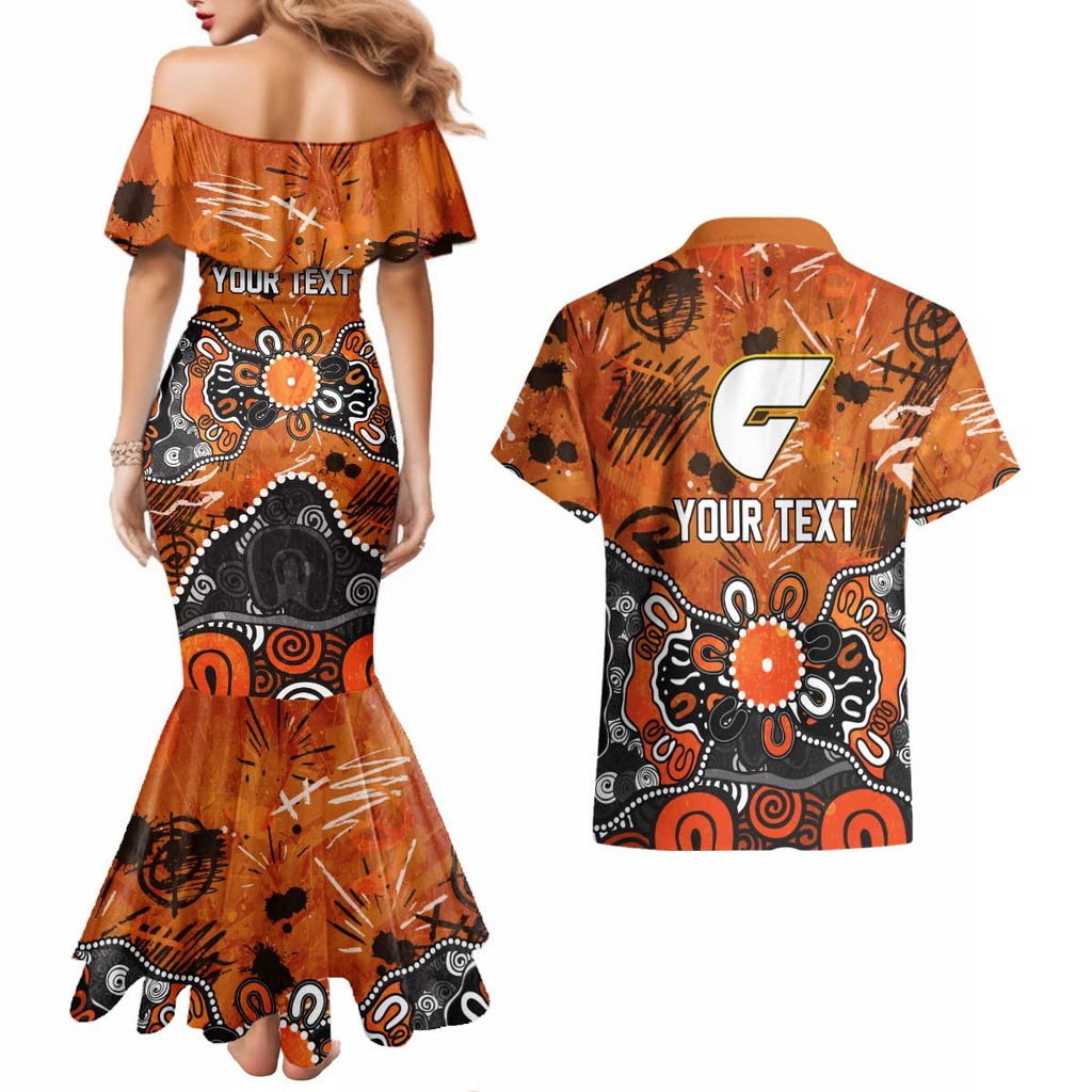 Personalized Greater Western Sydney Giants Couples Matching Mermaid Dress and Hawaiian Shirt Aboriginal Dot Painting Graffiti Style