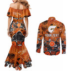 Personalized Greater Western Sydney Giants Couples Matching Mermaid Dress and Long Sleeve Button Shirt Aboriginal Dot Painting Graffiti Style