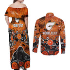 Personalized Greater Western Sydney Giants Couples Matching Off Shoulder Maxi Dress and Long Sleeve Button Shirt Aboriginal Dot Painting Graffiti Style