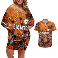 Personalized Greater Western Sydney Giants Couples Matching Off Shoulder Short Dress and Hawaiian Shirt Aboriginal Dot Painting Graffiti Style
